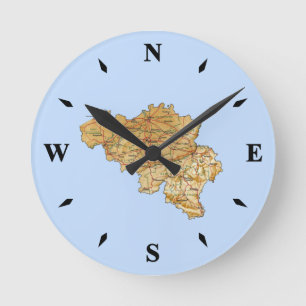 Reloj Redondo Mediano Belgium Map Clock