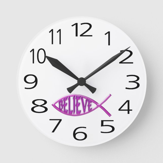 Reloj Redondo Mediano Believe Fish- Rosa (Anverso)