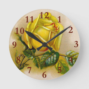 Reloj Redondo Mediano Bella Artes de impresión amarilla rosa antigua