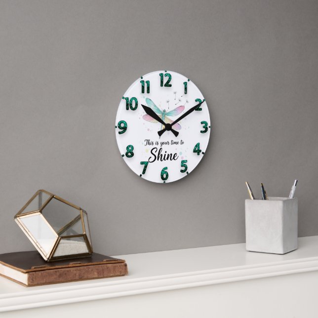 Reloj Redondo Mediano Bella Cita Inspiradora de Libélula (Oficina)