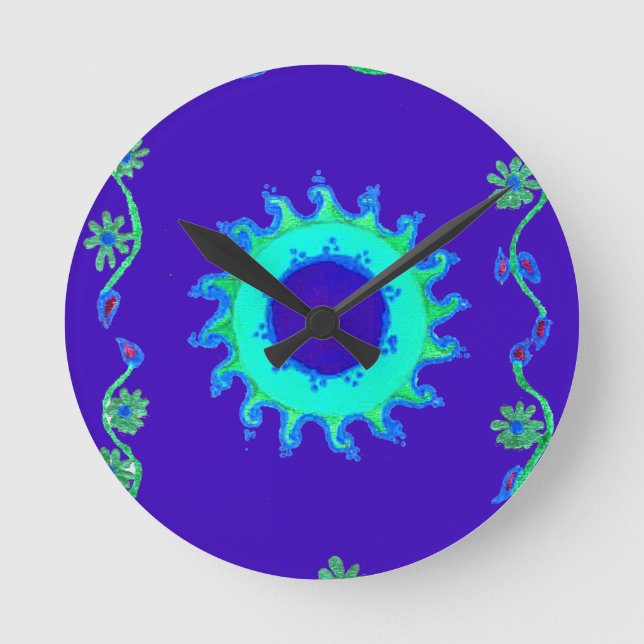 Reloj Redondo Mediano Bella pintura de aceite de arte floral azul irland (Anverso)