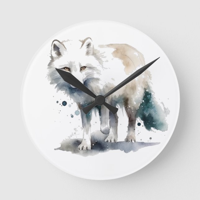 Reloj Redondo Mediano Belleza ártica: Fox de invierno (Anverso)