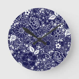 Reloj Redondo Mediano Belleza botánica azul