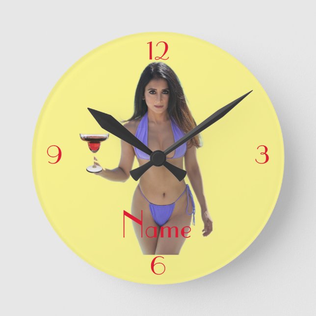Reloj Redondo Mediano Belleza de bikini de pelo negro Thunder_Cove (Anverso)