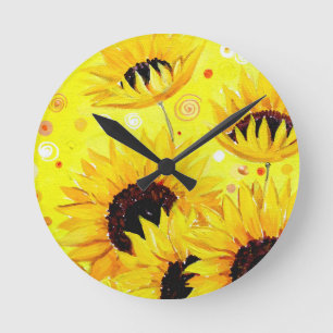 Reloj Redondo Mediano Belleza de los girasoles, pintura acrílica sobre l