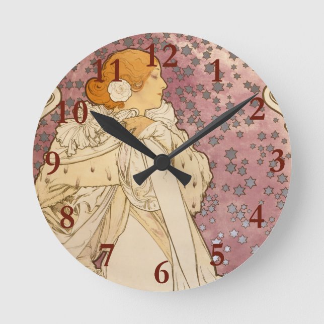 Reloj Redondo Mediano Belleza de mujer mucha Art Nouveau (Anverso)