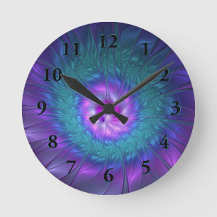 Reloj Redondo Mediano Belleza floral abstracta arte fractal colorido flo