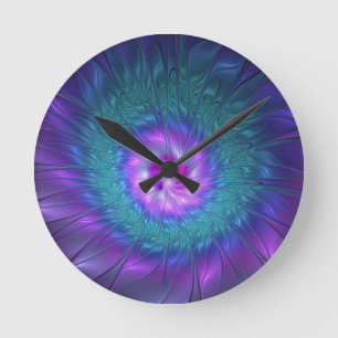 Reloj Redondo Mediano Belleza floral abstracta arte fractal colorido flo