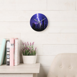 Reloj Redondo Mediano bello trueno sobre el bosque