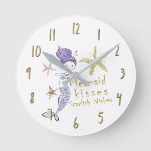 Reloj Redondo Mediano Besos de Estrella de Mar Deseos de Sirena Purpura 
