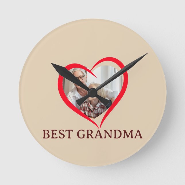 Reloj Redondo Mediano Best Grandma Personalized Wall Clock Gift (Anverso)