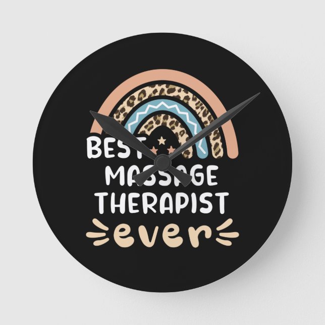 Reloj Redondo Mediano Best Massage Therapist ever Leopard Rainbow Gift M (Anverso)