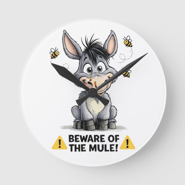 Reloj Redondo Mediano Beware Of The Mule Funny Donkey Warning Design (Anverso)