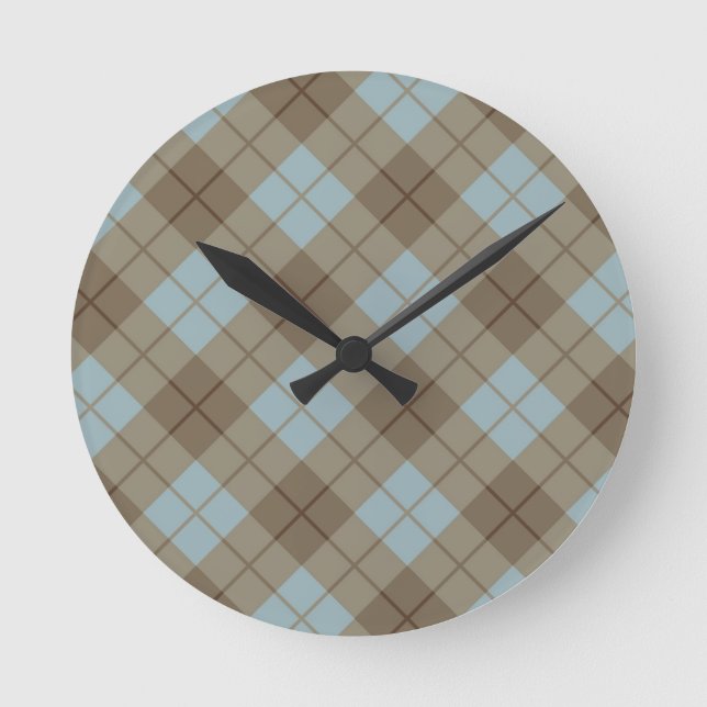 Reloj Redondo Mediano Bias Plaid in Blue and Brown (Anverso)