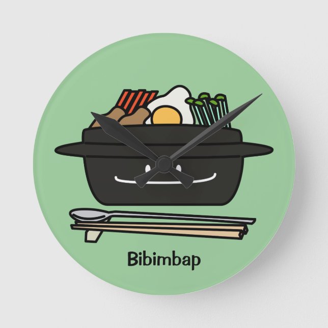 Reloj Redondo Mediano Bibimbap Cuencos de arroz coreanos namul hortaliza (Anverso)