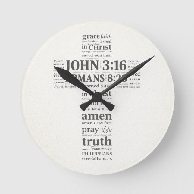 Reloj Redondo Mediano Bible Verse Reference Cross Wall Art (Anverso)