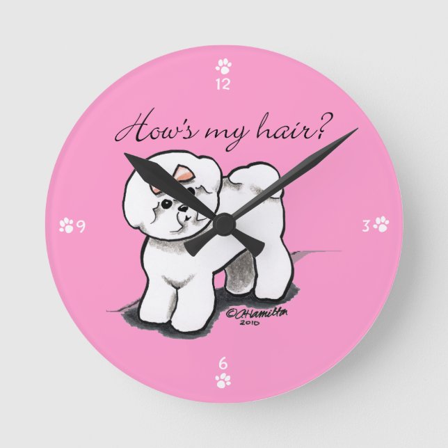 Reloj Redondo Mediano Bichon Frise Aprecia Mi Cabello (Anverso)