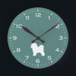 Reloj Redondo Mediano Bichon Frise Dog Rama Silhouette Round Clock<br><div class="desc">Un divertido reloj de pared para la casa o la oficina. Hace un regalo original para los amantes de Bichon Frise. Echa un vistazo al Doodle World de Jenn para ver más relojes decorativos y decoración de casa con temática de raza de perro.</div>
