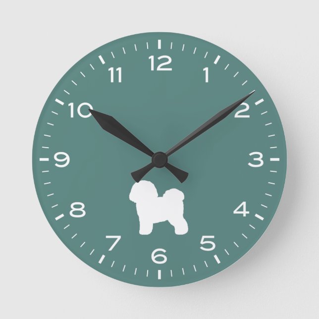 Reloj Redondo Mediano Bichon Frise Dog Rama Silhouette Round Clock (Anverso)