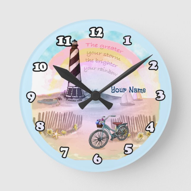Reloj Redondo Mediano Bici de faro tormentoso (Anverso)