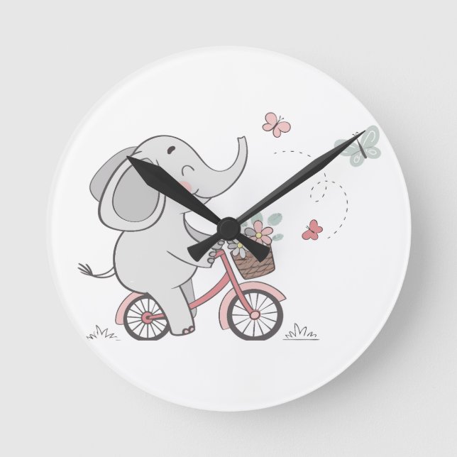 Reloj Redondo Mediano Bicicleta caprichosa para montar elefante - Diseño (Anverso)