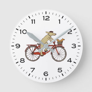 Reloj Redondo Mediano Bicicleta de perro con ardilla mate caprichosa