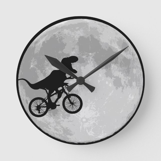Reloj Redondo Mediano Bicicleta Dinosaurio y Luna (Anverso)