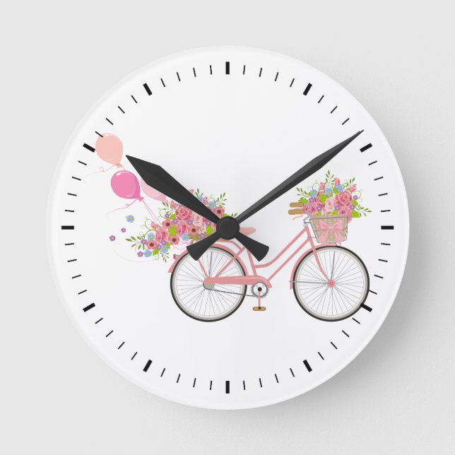 Reloj Redondo Mediano Bicicleta rosa caprichosa (Anverso)