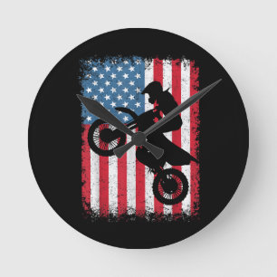 Reloj Redondo Mediano Bicicleta Sucia Bandera Estadounidense Motocross B