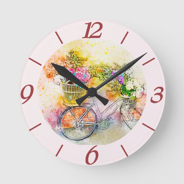 Reloj Redondo Mediano Bicicleta y flores  (Anverso)