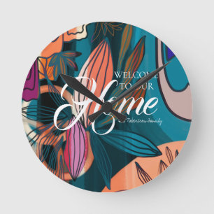 Reloj Redondo Mediano Bienvenida a las hojas botánicas de la marina rosa