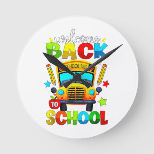Reloj Redondo Mediano Bienvenido de vuelta al autobús escolar 1er día de