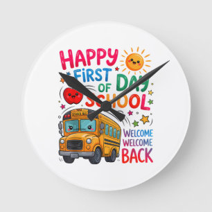 Reloj Redondo Mediano Bienvenido de vuelta al colegio feliz primer día p