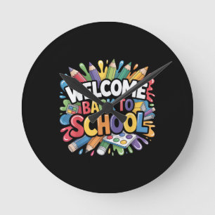 Reloj Redondo Mediano Bienvenidos de vuelta a la escuela primer día de e