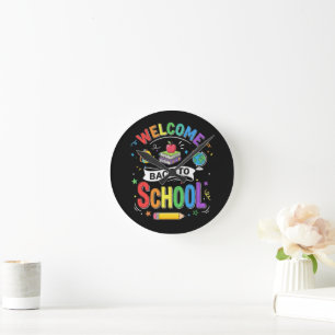 Reloj Redondo Mediano Bienvenidos de vuelta al colegio niños maestro pri