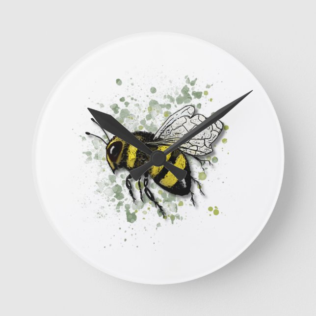 Reloj Redondo Mediano Big Beautiful Bumble BEE, Digital Drawing (Anverso)