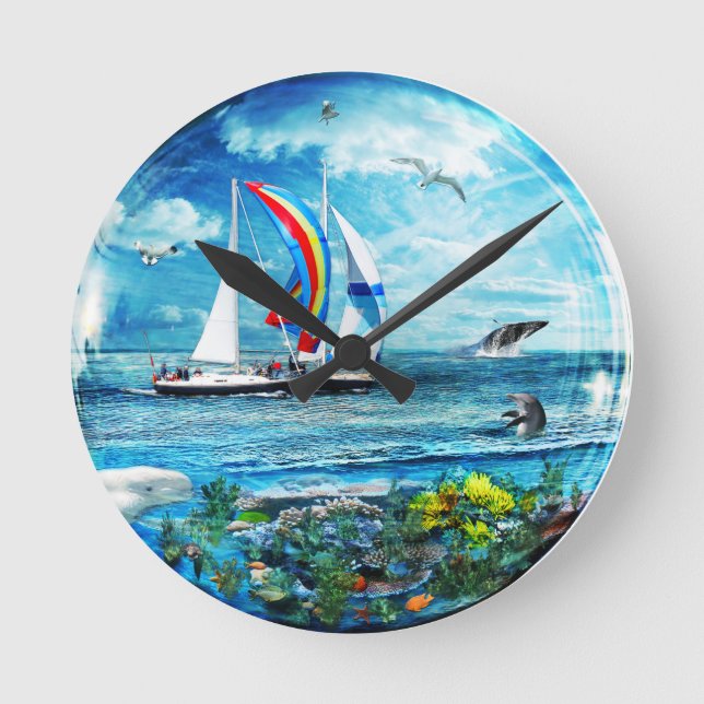 Reloj Redondo Mediano Big Blue Ocean Bubble Nations (Anverso)