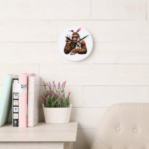 Reloj Redondo Mediano Bigfoot Bunny Día de Pascua Divertido Sasquatch