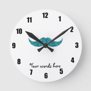 Reloj Redondo Mediano Bigote del purpurina de la turquesa