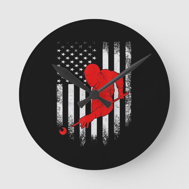 Reloj Redondo Mediano Billiards Lover | American Flag Billiards Gift (Anverso)