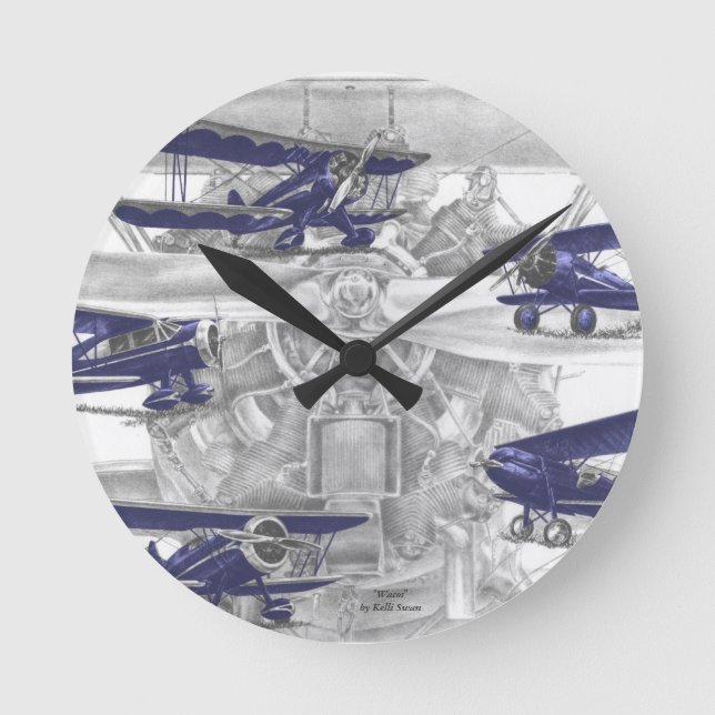 Reloj Redondo Mediano Biplano de Waco (Anverso)