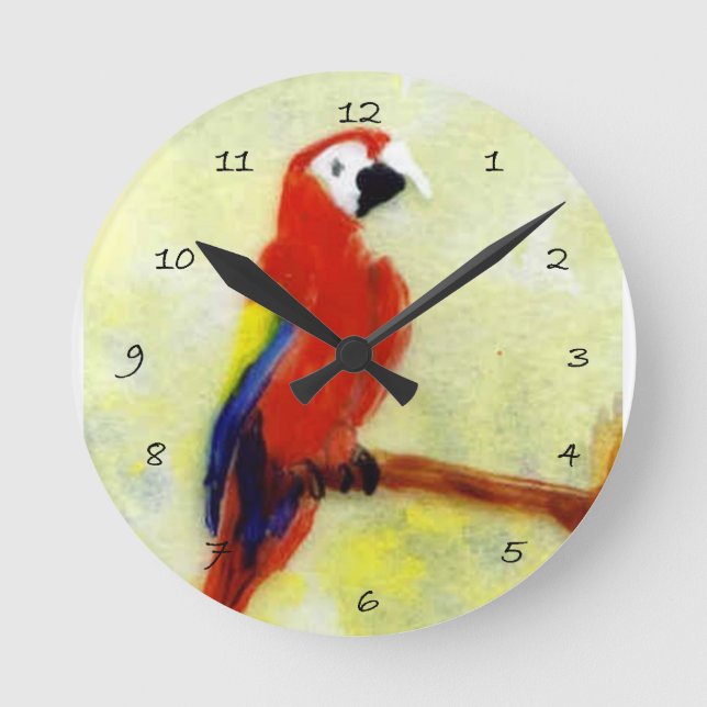 Reloj Redondo Mediano Bird Art Colorful Macaw Parrot (Anverso)