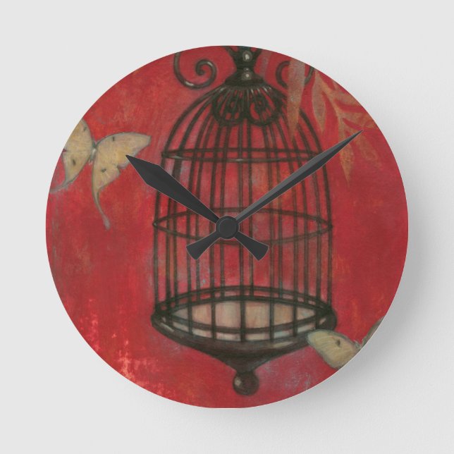 Reloj Redondo Mediano Birdcage decorativo con las mariposas (Anverso)