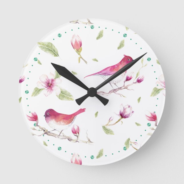 Reloj Redondo Mediano Birds And Flowers (Anverso)