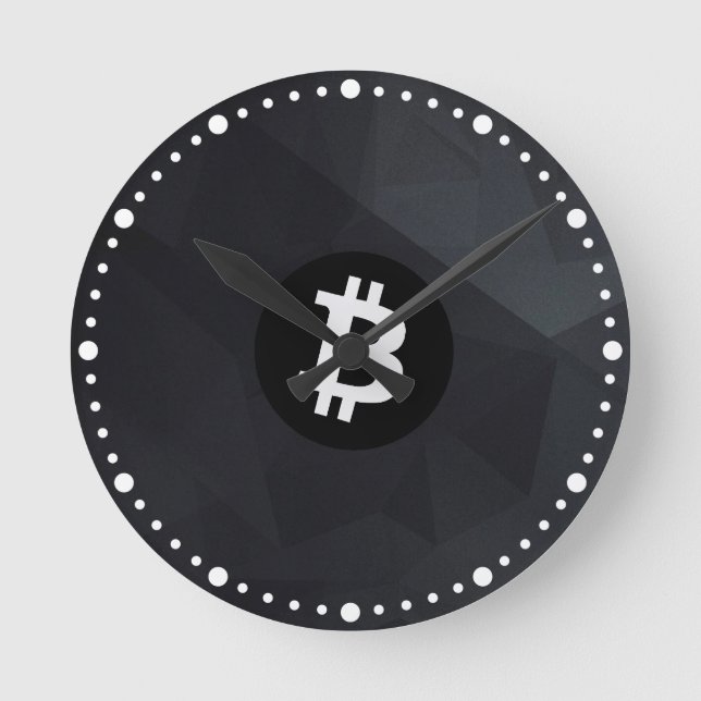 Reloj Redondo Mediano Bitcoin Cristal Negro (Anverso)