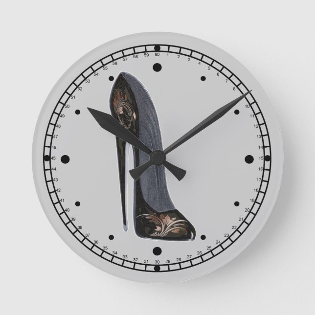 Reloj Redondo Mediano Black and Copper Stiletto Shoe Art Wall Clock (Anverso)