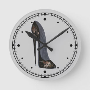 Reloj Redondo Mediano Black and Copper Stiletto Shoe Art Wall Clock