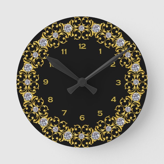 Reloj Redondo Mediano Black and Gold round clock (Anverso)
