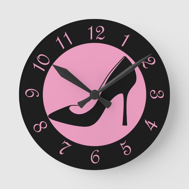 Reloj Redondo Mediano Black And Pink High Heel Shoe Retro Round Clock (Anverso)