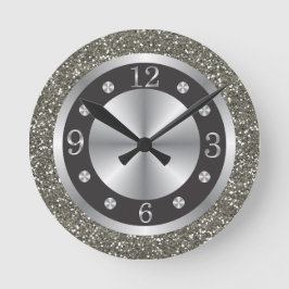 Reloj Redondo Mediano Black And Silver Glitter  